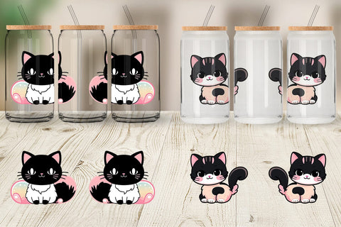 Glass Can Wrap Cute Black Cat Sublimation artnoy 