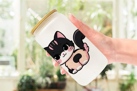 Glass Can Wrap Cute Black Cat Sublimation artnoy 