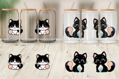 Glass Can Wrap Cute Black Cat Sublimation artnoy 