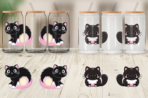 Glass Can Wrap Cute Black Cat Sublimation artnoy 