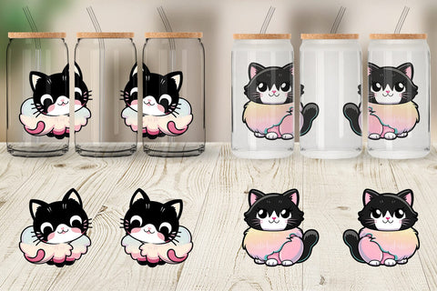 Glass Can Wrap Cute Black Cat Sublimation artnoy 