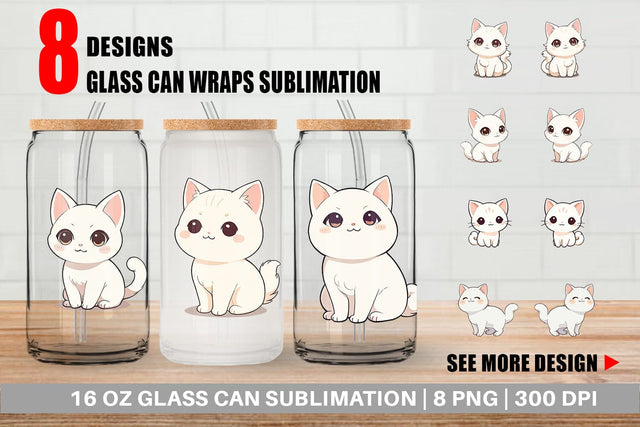 Glass Can Wrap Cute Cartoon Cat Sublimation artnoy 