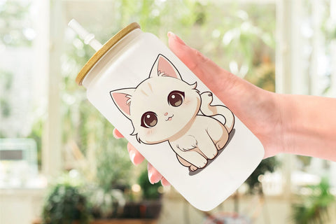 Glass Can Wrap Cute Cartoon Cat Sublimation artnoy 
