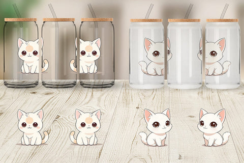 Glass Can Wrap Cute Cartoon Cat Sublimation artnoy 