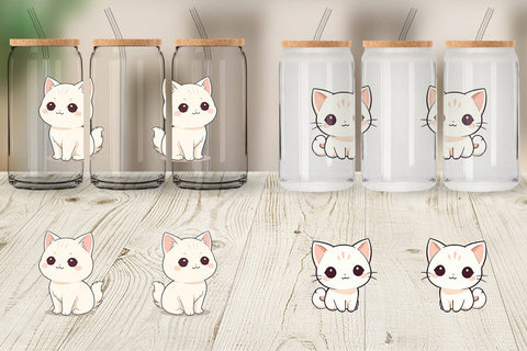 Glass Can Wrap Cute Cartoon Cat Sublimation artnoy 