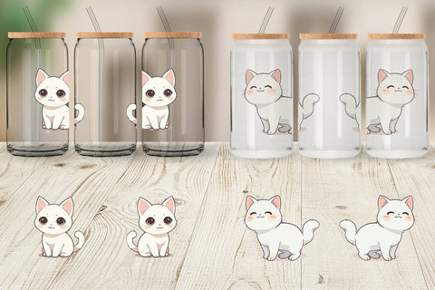 Glass Can Wrap Cute Cartoon Cat Sublimation artnoy 