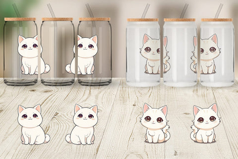 Glass Can Wrap Cute Cartoon Cat Sublimation artnoy 