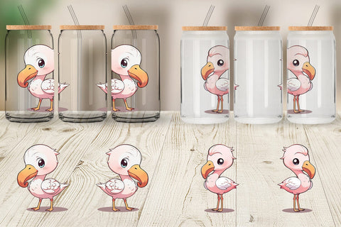 Glass Can Wrap Cute Cartoon Flamingo Sublimation artnoy 