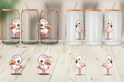 Glass Can Wrap Cute Cartoon Flamingo Sublimation artnoy 