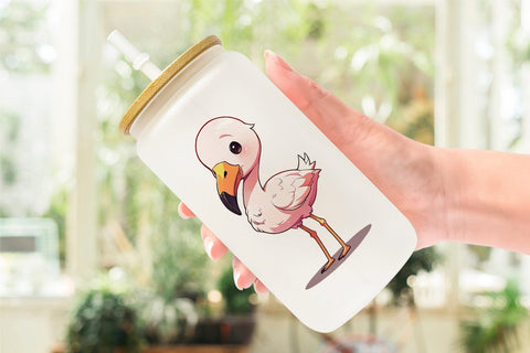 Glass Can Wrap Cute Cartoon Flamingo Sublimation artnoy 