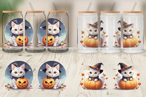Glass Can Wrap Cute Cat Halloween Sublimation artnoy 