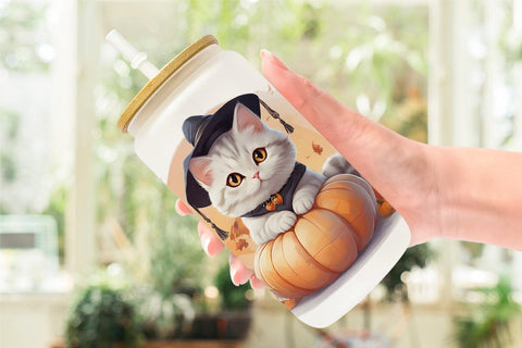 Glass Can Wrap Cute Cat Halloween Sublimation artnoy 