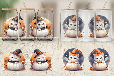 Glass Can Wrap Cute Cat Halloween Sublimation artnoy 