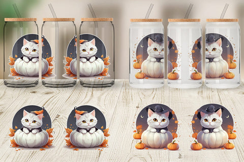 Glass Can Wrap Cute Cat Halloween Sublimation artnoy 