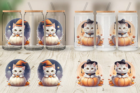 Glass Can Wrap Cute Cat Halloween Sublimation artnoy 