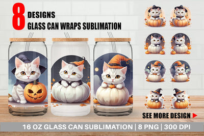Glass Can Wrap Cute Cat Halloween Sublimation artnoy 