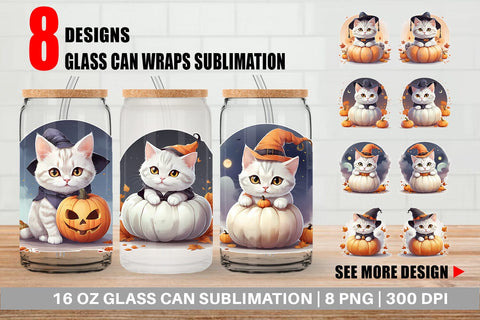 Glass Can Wrap Cute Cat Halloween Sublimation artnoy 