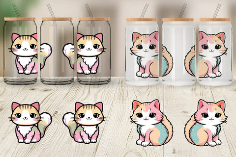 Glass Can Wrap Cute Cat Pastel Sublimation artnoy 