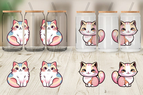 Glass Can Wrap Cute Cat Pastel Sublimation artnoy 