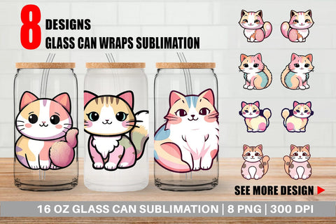 Glass Can Wrap Cute Cat Pastel Sublimation artnoy 