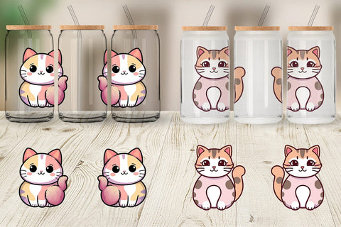 Glass Can Wrap Cute Cat Pastel Sublimation artnoy 