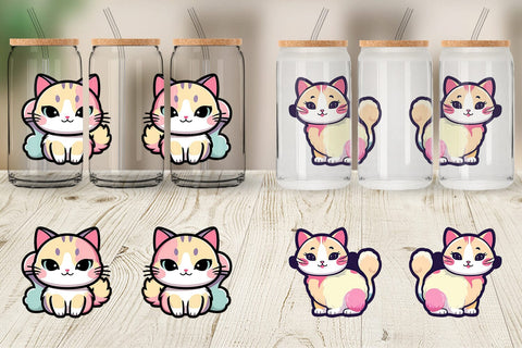 Glass Can Wrap Cute Cat Pastel Sublimation artnoy 