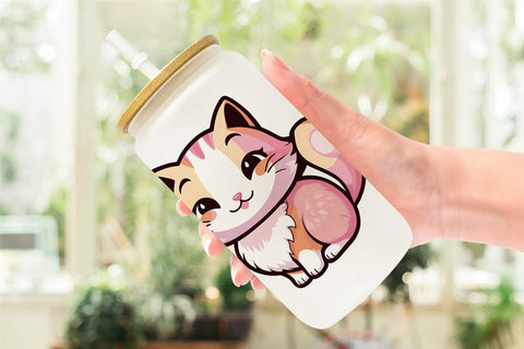 Glass Can Wrap Cute Cat Pastel Sublimation artnoy 