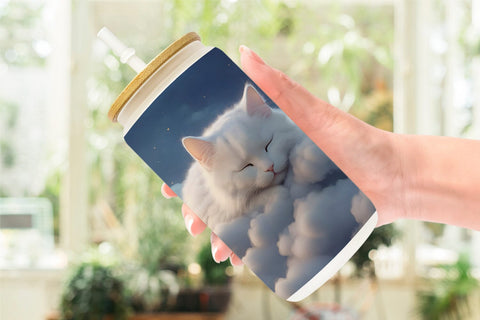 Glass Can Wrap Cute Cat Sleeping Sublimation artnoy 
