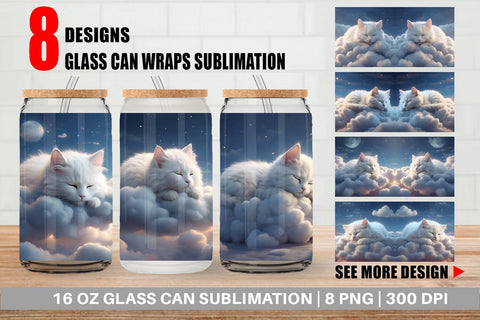 Glass Can Wrap Cute Cat Sleeping Sublimation artnoy 
