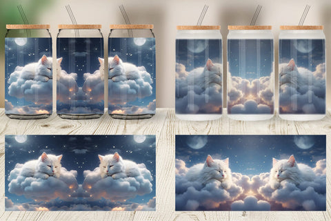 Glass Can Wrap Cute Cat Sleeping Sublimation artnoy 