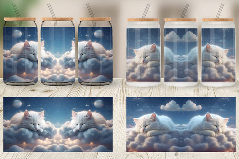 Glass Can Wrap Cute Cat Sleeping Sublimation artnoy 