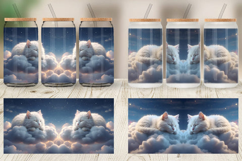 Glass Can Wrap Cute Cat Sleeping Sublimation artnoy 