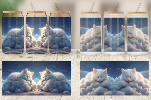 Glass Can Wrap Cute Cat Sleeping Sublimation artnoy 