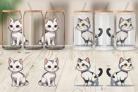 Glass Can Wrap Cute Cat Sublimation artnoy 