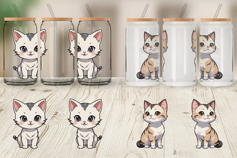Glass Can Wrap Cute Cat Sublimation artnoy 