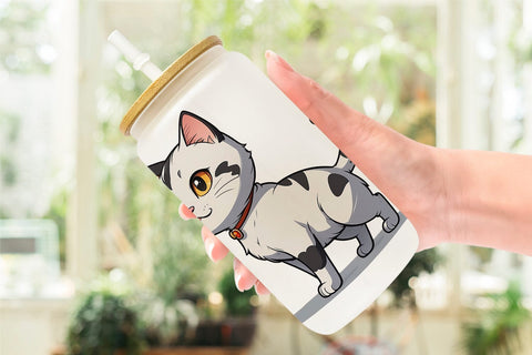 Glass Can Wrap Cute Cat Sublimation artnoy 