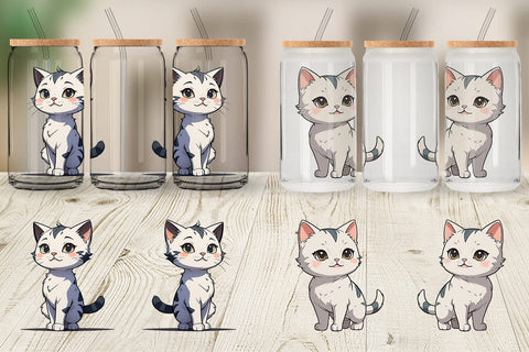 Glass Can Wrap Cute Cat Sublimation artnoy 