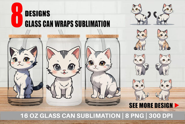 Glass Can Wrap Cute Cat Sublimation artnoy 
