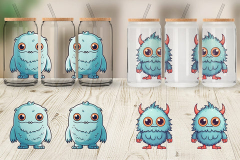 Glass Can Wrap Cute Classic Monster Sublimation artnoy 