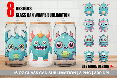Glass Can Wrap Cute Classic Monster Sublimation artnoy 