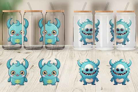 Glass Can Wrap Cute Classic Monster Sublimation artnoy 