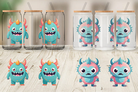 Glass Can Wrap Cute Classic Monster Sublimation artnoy 