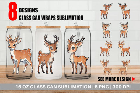 Glass Can Wrap Cute Deer Sublimation artnoy 