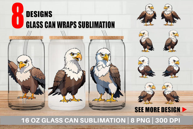 Glass Can Wrap Cute Eagle Sublimation artnoy 