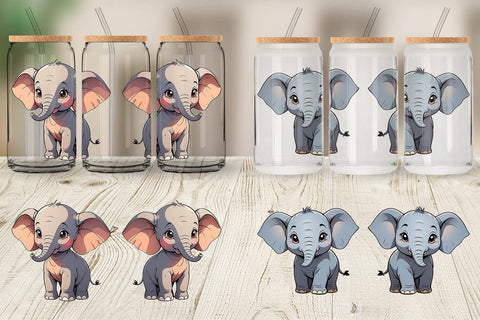 Glass Can Wrap Cute Elephant Sublimation artnoy 