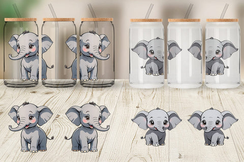 Glass Can Wrap Cute Elephant Sublimation artnoy 