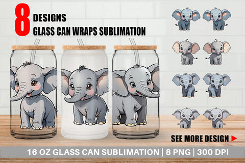 Glass Can Wrap Cute Elephant Sublimation artnoy 