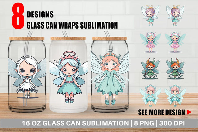 Glass Can Wrap Cute Fairy Sublimation artnoy 
