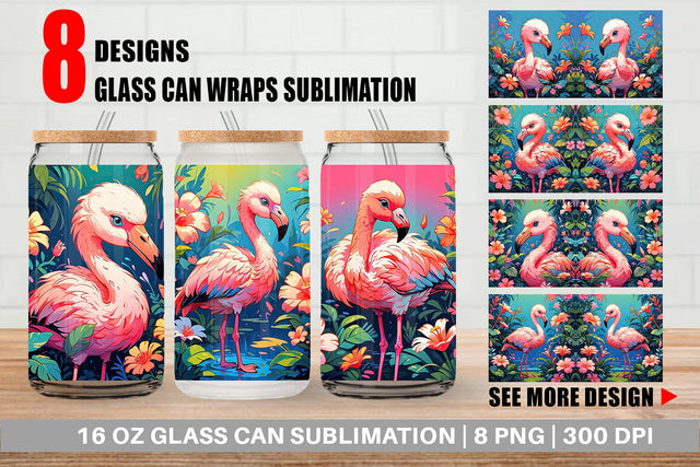 Glass Can Wrap Cute Flamingo Sublimation artnoy 