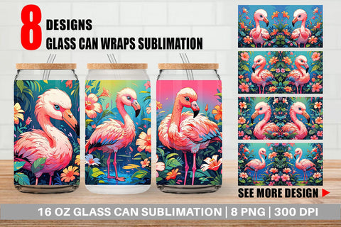 Glass Can Wrap Cute Flamingo Sublimation artnoy 